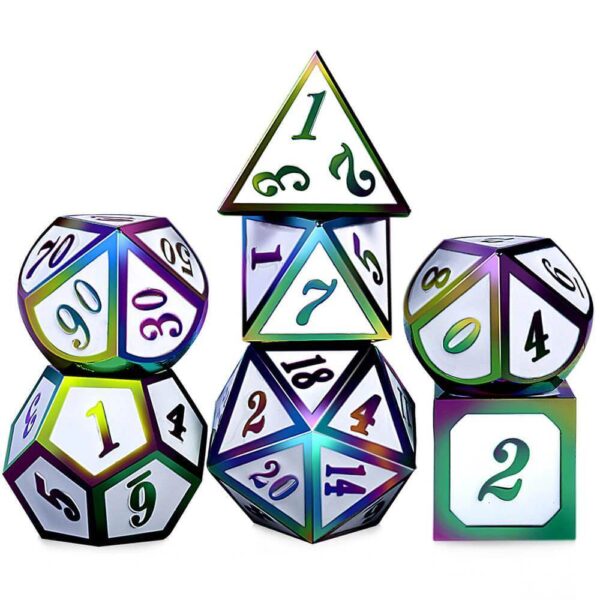 Dice - 7 Piece Metal Enamel Dice Set With Velvet Bag