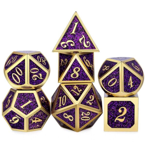 Dice - 7 Piece Metal Enamel Dice Set With Velvet Bag