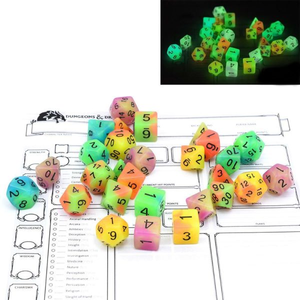 Dice - Dual Color Glowing Monsters Polyhedral Dice Set With Pouch