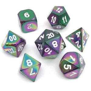 Dice - Flame Treated Metal Dice Set (7 Pc) With Velvet Bag