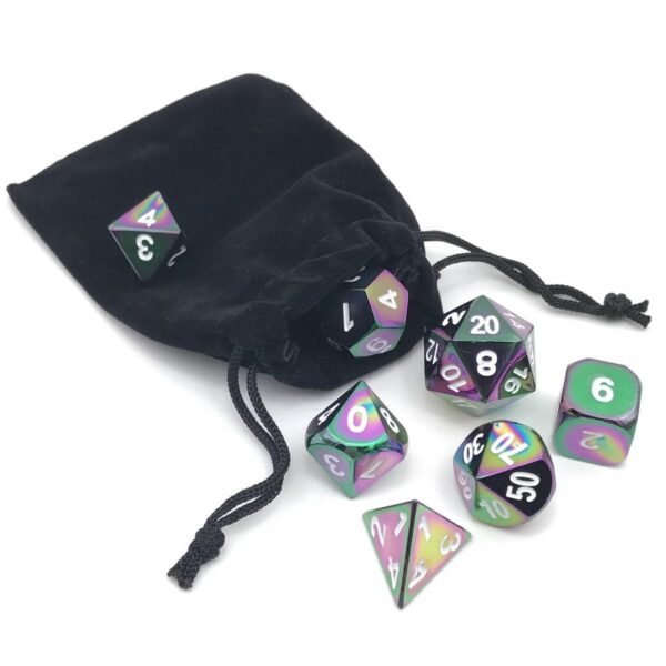 Dice - Flame Treated Metal Dice Set (7 Pc) With Velvet Bag